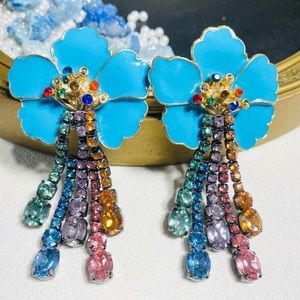 ZARA blue flowers rhinestone beautiful earrings#147